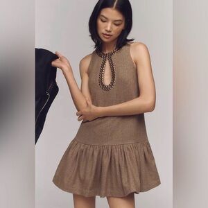 Anthropologie Tan beaded Keyhole Mini Dress NWT medium